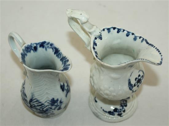 A Worcester feather moulded milk jug & a silver shape milk jug, c.1770, 9cm & 11.8cm